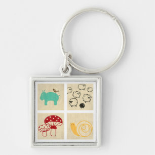 Gemälde von vier Kinderholzblöcken Schlüsselanhänger