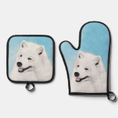 Gemälde weiß Niedliche Haustiere Hunde Kunst Ofenhandschuh & Topflappen-Set (Vorderseite)