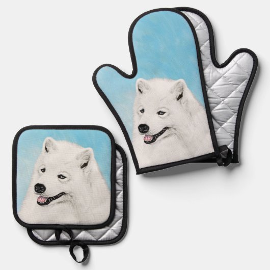 Gemälde weiß Niedliche Haustiere Hunde Kunst Ofenhandschuh & Topflappen-Set (Vorderseite/Rückseite)