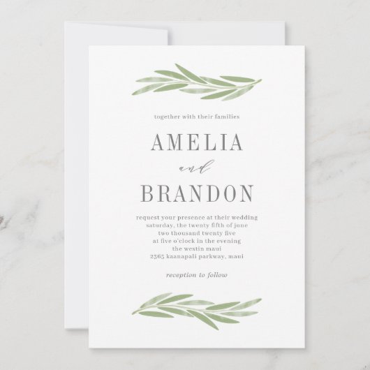 Gemäldete Branch Greenerity Wedding Einladung PBC (Vorderseite)