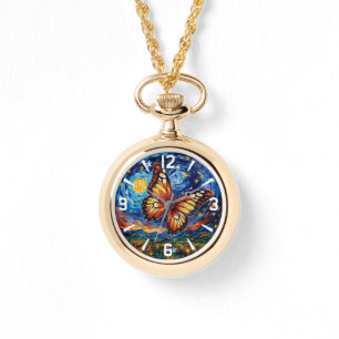 Gemäldete Butterfly Starry Night Sky Elegante Frau Armbanduhr