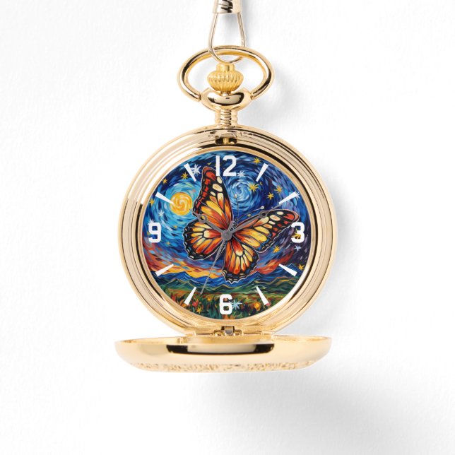 Gemäldete Butterfly Starry Night Sky Elegante Frau Armbanduhr (Vorderseite)