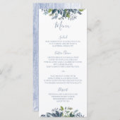 Gemäldete Grünpflanzen Hochzeitsmenüs Dusty Blue Menükarte (Vorne/Hinten)