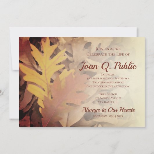 Gemäldete Herbstlaub feiern Lebensdenkmal Einladung (Vorderseite)