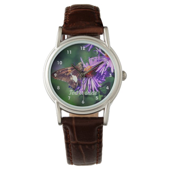 Gemäldete Lady Butterfly Aster Blume Personalisier Armbanduhr (Vorderseite)