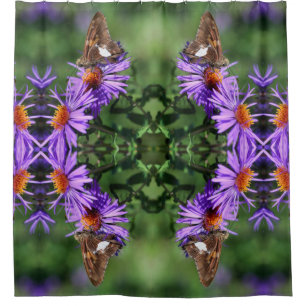 Gemäldete Lady Butterfly auf Aster-Blume Abstrakt Duschvorhang