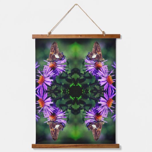 Gemäldete Lady Butterfly auf Aster-Blume Abstrakt Wandteppich Mit Holzrahmen (Vorderseite)