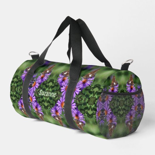 Gemäldete Lady Butterfly auf der Blume Personalisi Duffle Bag (Rechte Ecke)
