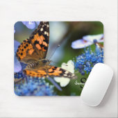 Gemäldete Lady Butterfly auf einem Blue Hydrangea Mousepad (Mit Mouse)