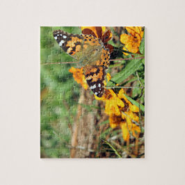 Gemäldete Lady Butterfly auf Zinnia Jigsaw Puzzle