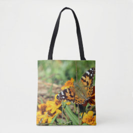 Gemäldete Lady Butterfly auf Zinnia Tote Bag Tasche