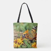 Gemäldete Lady Butterfly auf Zinnia Tote Bag Tasche (Rückseite)