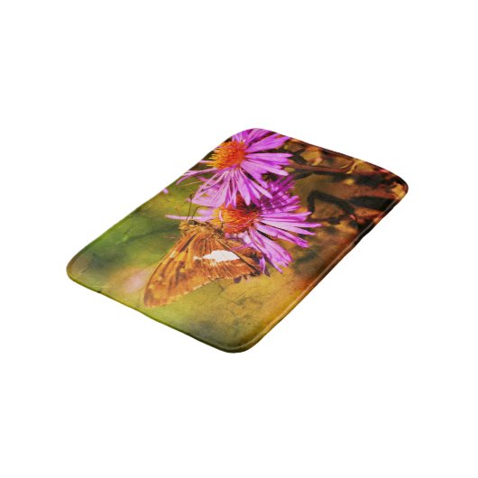 Gemäldete Lady Butterfly Wild Aster Blume Abstrakt Badematte (Schrägansicht)