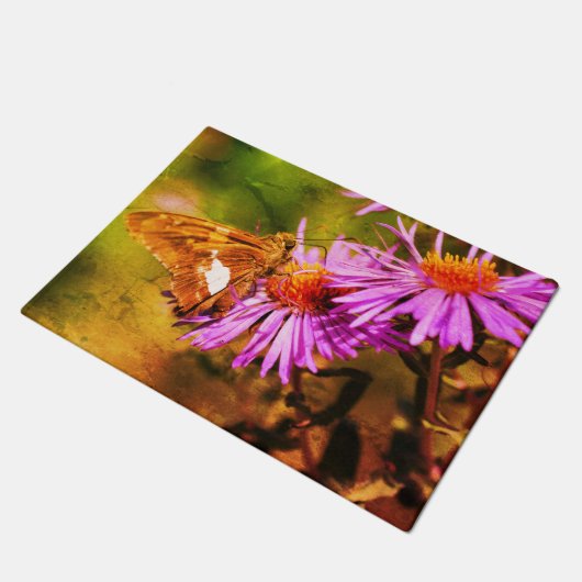 Gemäldete Lady Butterfly Wild Aster Blume Abstrakt Fußmatte (Schrägansicht)