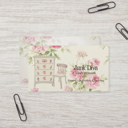 Gemäldete Möbel Blume Sitzgarnitur Rosa Rosen Visitenkarte (Vorderseite/Rückseite Beispiel)