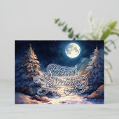 Gemäldete Mondlichter Schneewinterszene Folien Feiertagskarte (Stehend vorne)