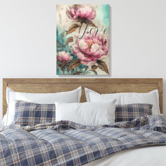 Gemäldete Peonies - ummantelte Canvas Leinwanddruck (Insitu (Schlafzimmer))