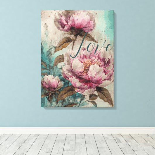 Gemäldete Peonies - ummantelte Canvas Leinwanddruck (Insitu (Holzboden))