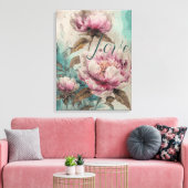 Gemäldete Peonies - ummantelte Canvas Leinwanddruck (Insitu (Wohnzimmer))