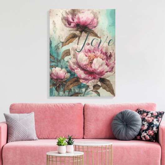 Gemäldete Peonies - ummantelte Canvas Leinwanddruck (Insitu (Wohnzimmer))