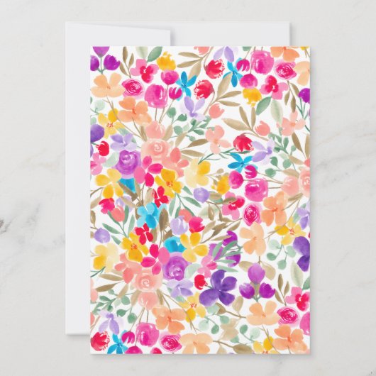 Gemäldete Wildblumen Foto Hochzeitsschrift Einladung (Rückseite)