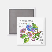 Gemäldeter Vogel, Vers 1 Peter 5:7 Magnet (Vorderseite/Rückseite)
