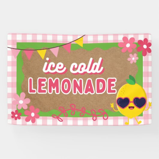 Gemäldetes Look Lemonade Standbanner Pink Gingham Banner (Horizontal)