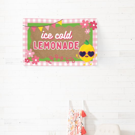 Gemäldetes Look Lemonade Standbanner Pink Gingham Banner (InSitu)