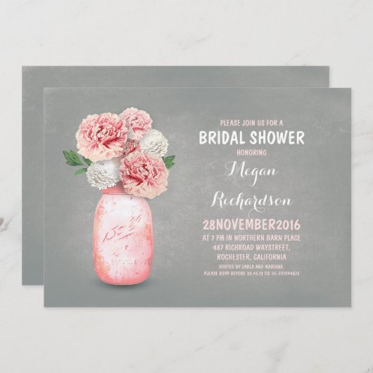 Gemäldetes Maurerkrug rustikale Brautdusche Einlad Einladung (Vorne/Hinten)