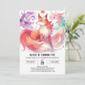 Gemalt druckbarer Fox Geburtstag Einladung (Stehend Vorderseite)