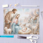 Gemalt Heilige Familienszene mit Tieren Seidenpapier (Handwerk)