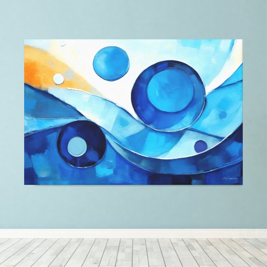 Gemalte abstrakte Kunst in Blau 03 Leinwanddruck (Insitu (Holzboden))