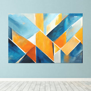 Gemalte abstrakte Kunst in Blauorange  Leinwanddruck