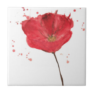 Gemalte Aquarell-Mohnblume 2 Fliese
