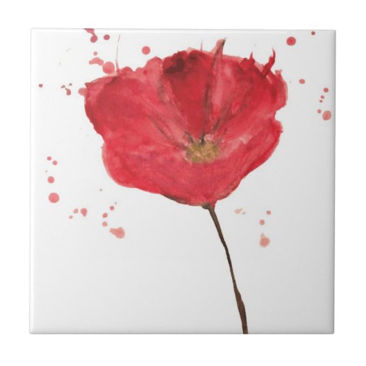 Gemalte Aquarell-Mohnblume 2 Fliese (Vorderseite)
