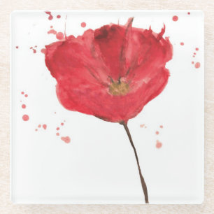 Gemalte Aquarell-Mohnblume 2 Glasuntersetzer