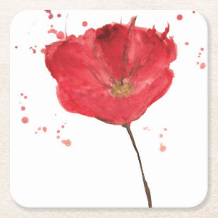 Gemalte Aquarell-Mohnblume 2 Rechteckiger Pappuntersetzer