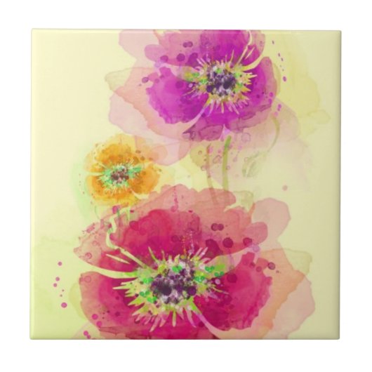 Gemalte Aquarellmohnblumen 2 Fliese (Vorderseite)