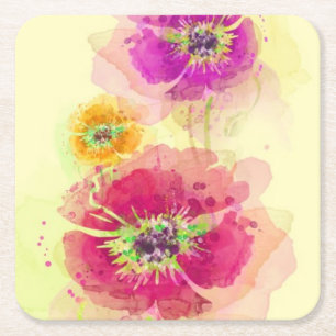 Gemalte Aquarellmohnblumen 2 Rechteckiger Pappuntersetzer