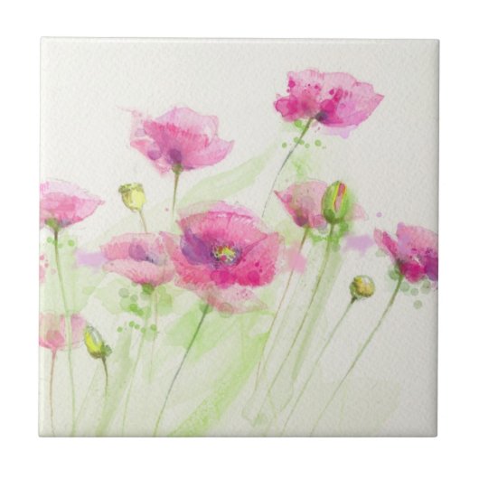 Gemalte Aquarellmohnblumen 3 Fliese (Vorderseite)