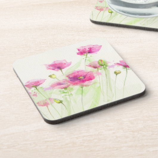 Gemalte Aquarellmohnblumen 3 Getränkeuntersetzer (Linke Seite)