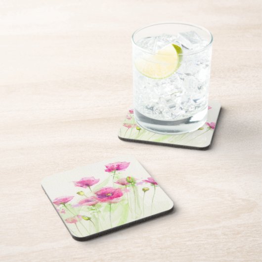 Gemalte Aquarellmohnblumen 3 Getränkeuntersetzer (Rechte Seite)