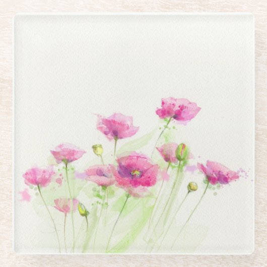 Gemalte Aquarellmohnblumen 3 Glasuntersetzer (Vorderseite)