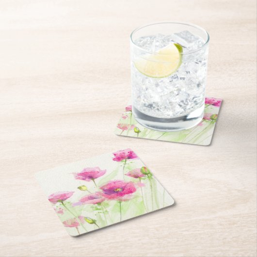 Gemalte Aquarellmohnblumen 3 Rechteckiger Pappuntersetzer (Vor Ort)