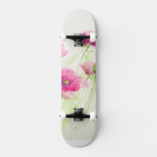 Gemalte Aquarellmohnblumen 3 Skateboard (Vorderseite)
