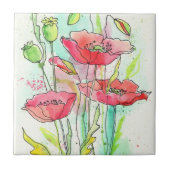 Gemalte Aquarellmohnblumen Fliese (Vorderseite)