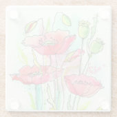 Gemalte Aquarellmohnblumen Glasuntersetzer (Rückseite)