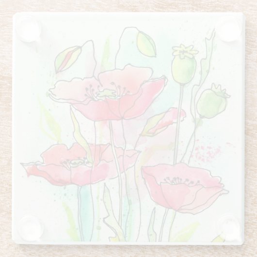 Gemalte Aquarellmohnblumen Glasuntersetzer (Rückseite)