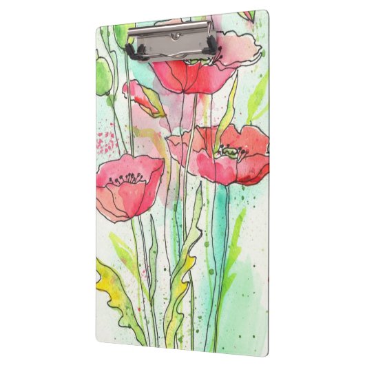 Gemalte Aquarellmohnblumen Klemmbrett (Links)