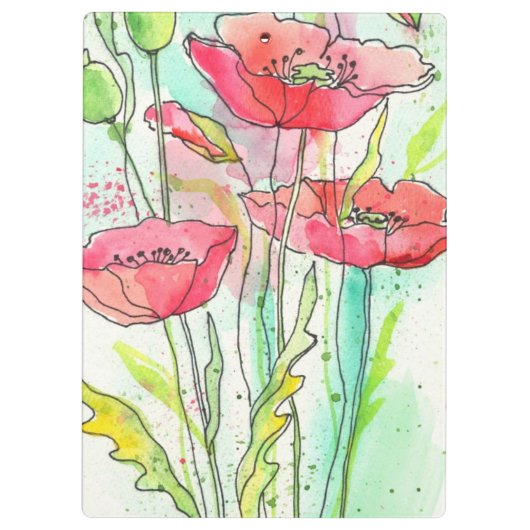 Gemalte Aquarellmohnblumen Klemmbrett (Rückseite)